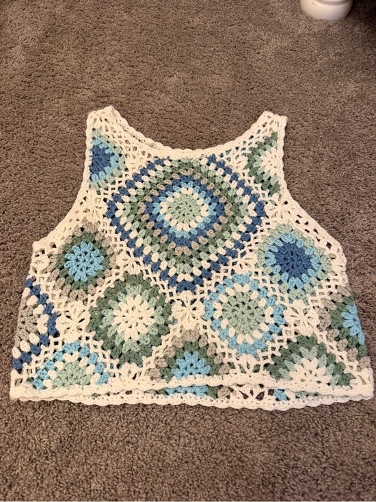 Altar'd State Tops - Altar'd State Cream Crochet Tank Top with Blue and Green Accents